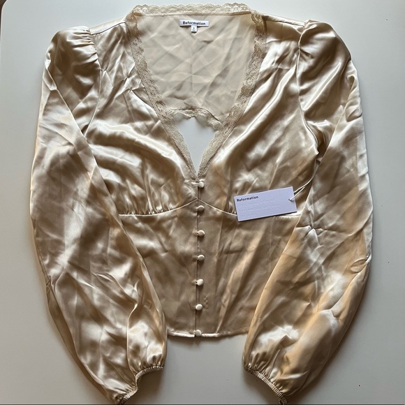 NWT Reformation Rosen Ruffle Silk Blouse - Ivory - Picture 6 of 6